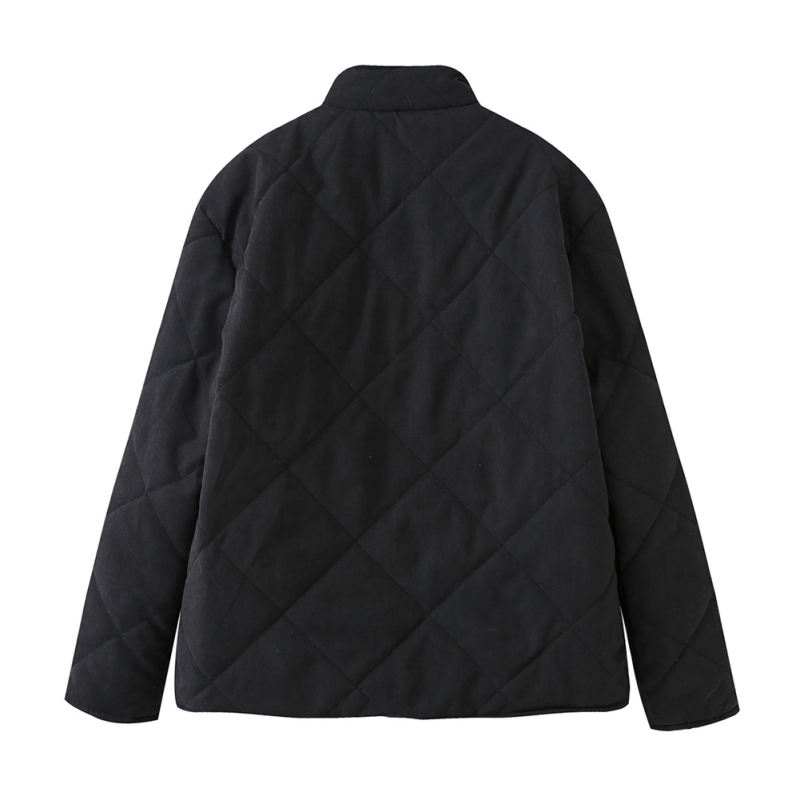 Black Stand Neck Button-down Pocket Casual Coat