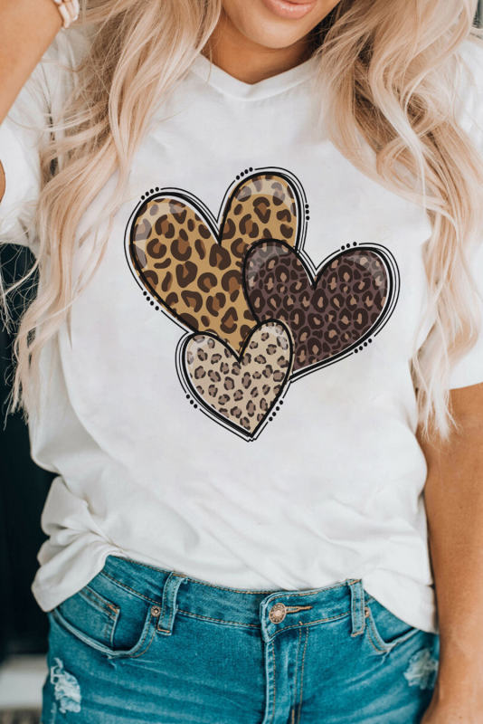 White Valentine Leopard Heart Graphic Tee