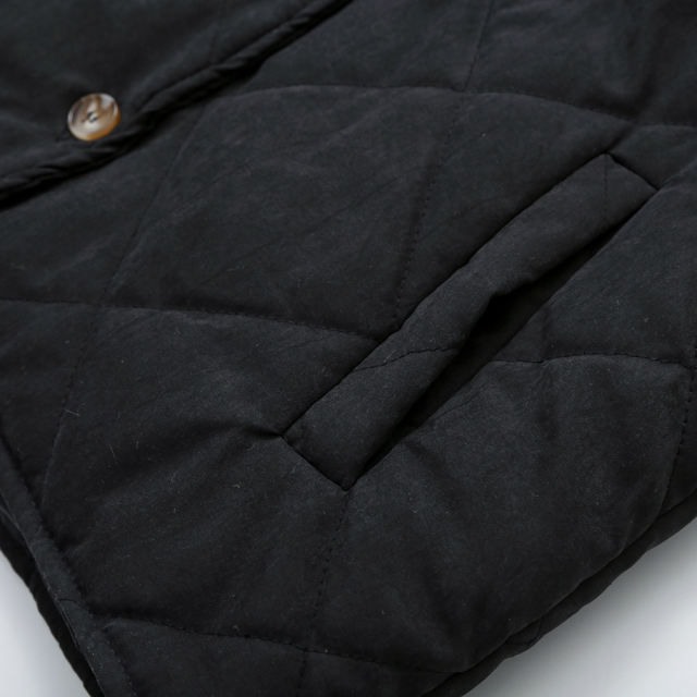 Black Stand Neck Button-down Pocket Casual Coat