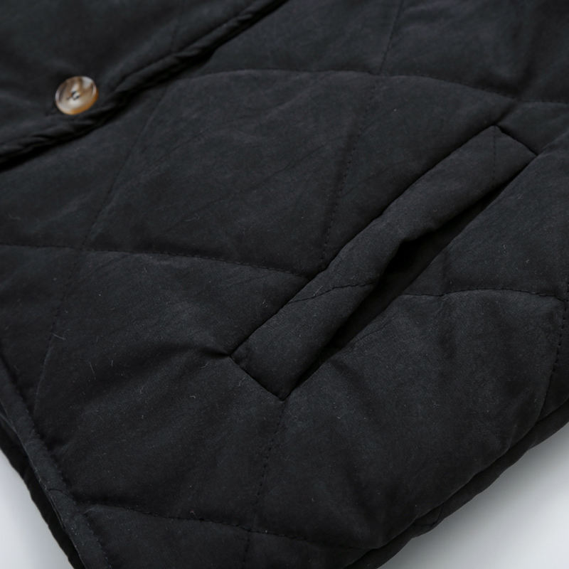 Black Stand Neck Button-down Pocket Casual Coat
