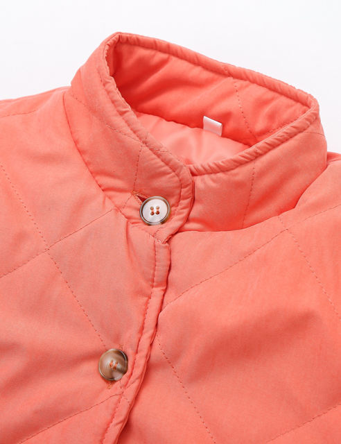 Orange Stand Neck Button-down Pocket Casual Coat