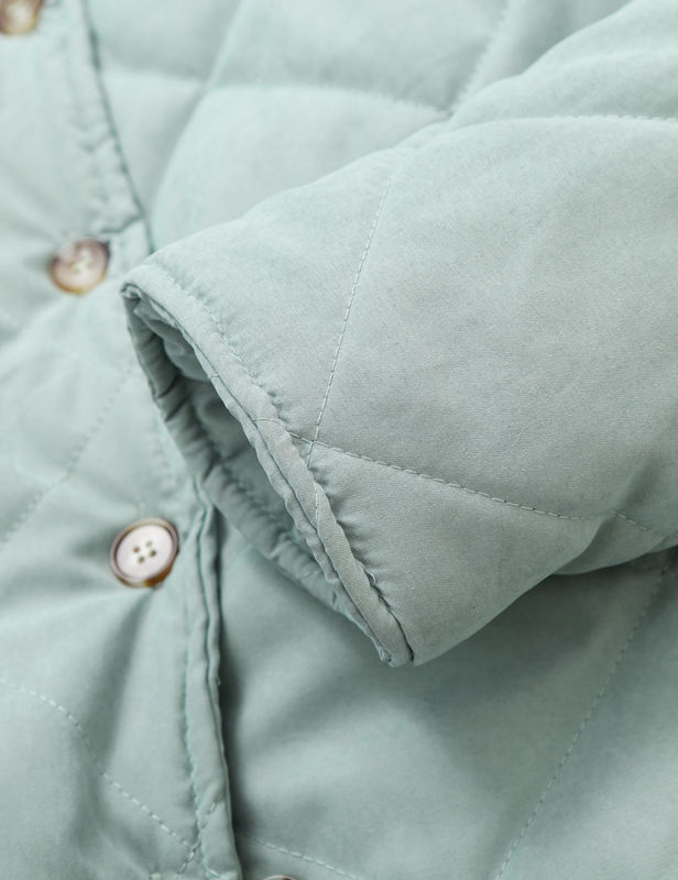 Green Stand Neck Button-down Pocket Casual Coat