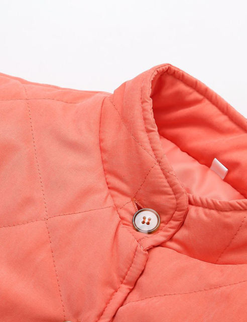 Orange Stand Neck Button-down Pocket Casual Coat