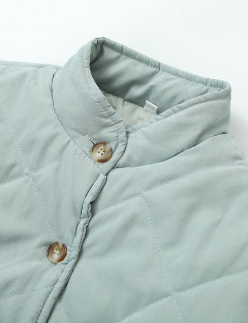 Green Stand Neck Button-down Pocket Casual Coat