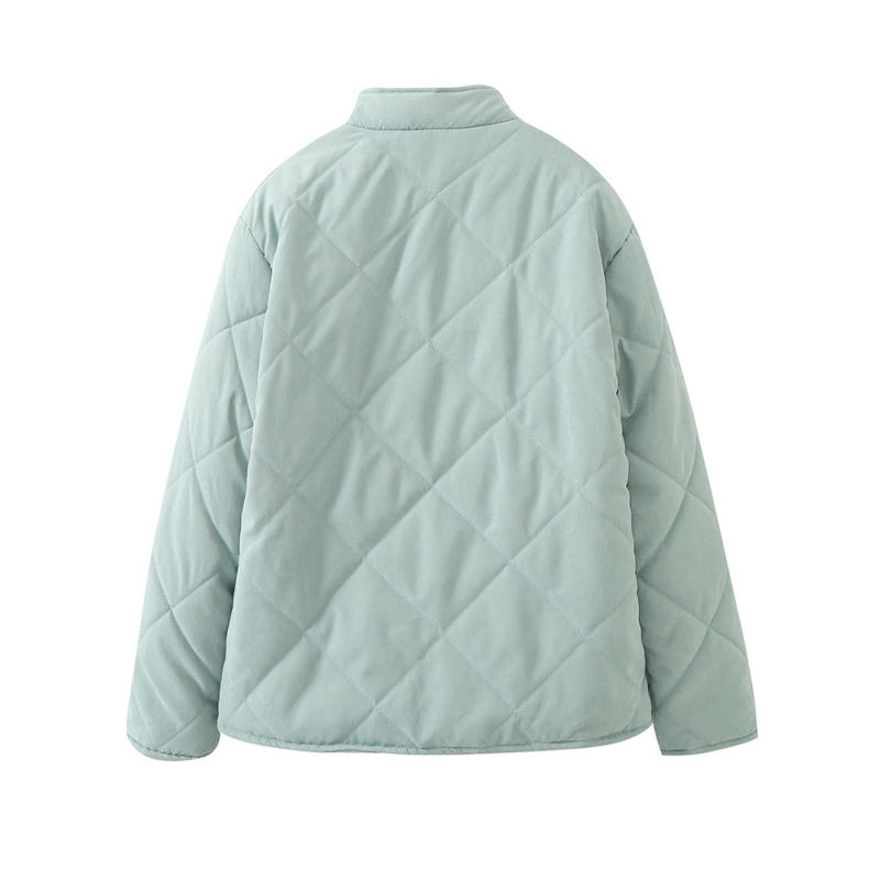 Green Stand Neck Button-down Pocket Casual Coat