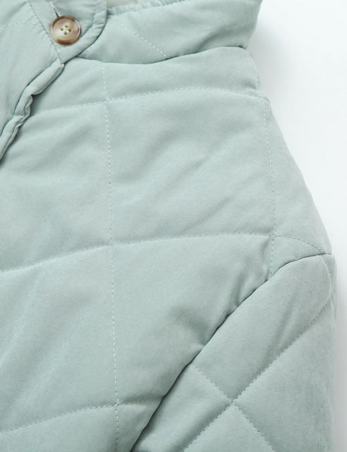 Green Stand Neck Button-down Pocket Casual Coat