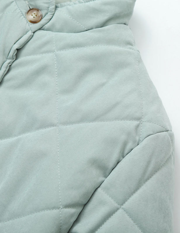 Green Stand Neck Button-down Pocket Casual Coat