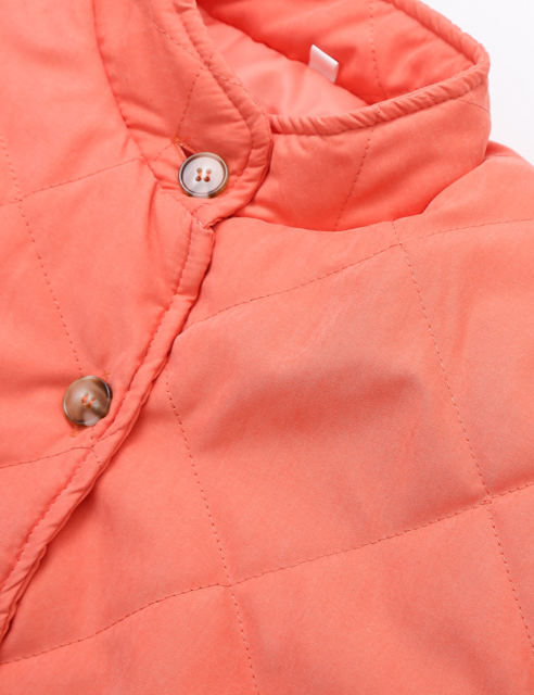 Orange Stand Neck Button-down Pocket Casual Coat