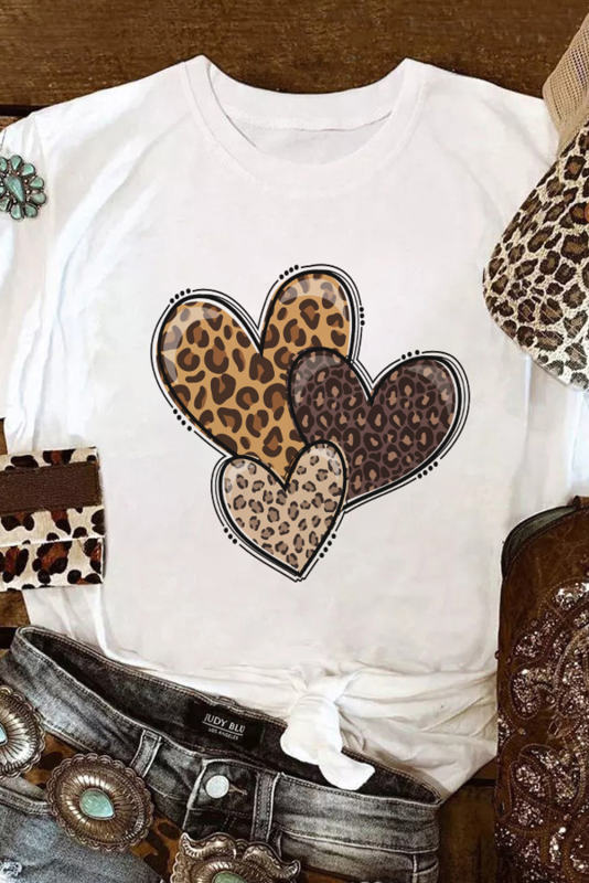 White Valentine Leopard Heart Graphic Tee