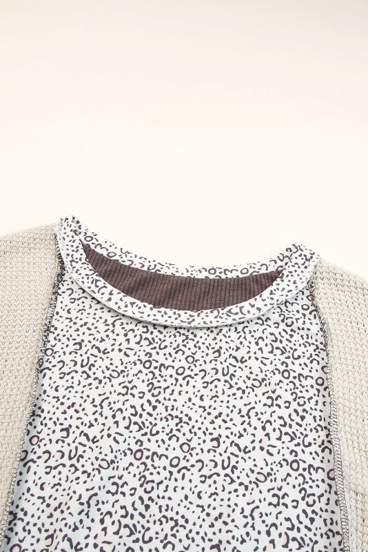 Leopard Colorblock Textured Knit Patchwork Top