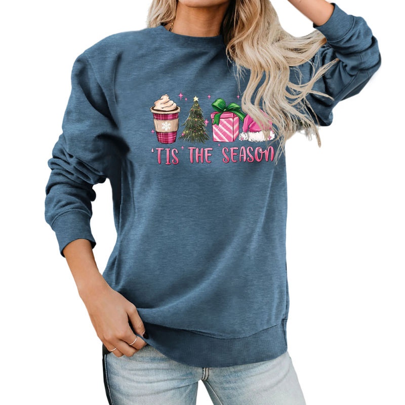 Blue TIS THE SEASON Christmas Graphic Sweatshirt