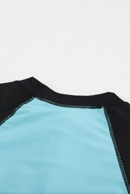 Color Zip Up Neckline Color Block Rashguard Top