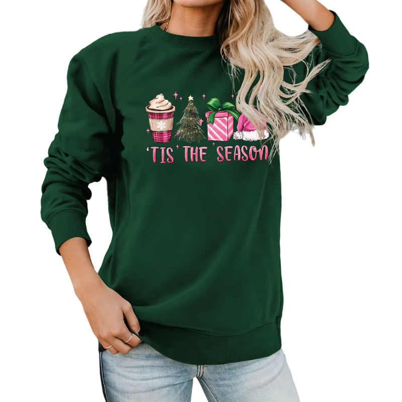 Dark Green TIS THE SEASON Christmas Graphic Sweatshirt