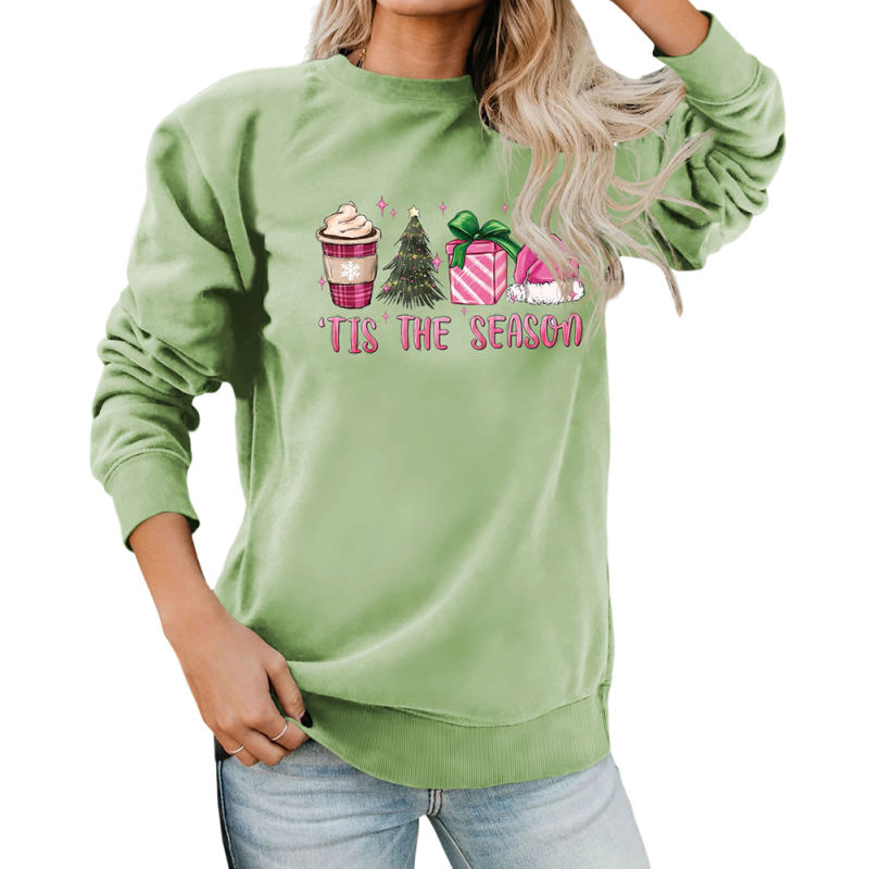 Pea Green TIS THE SEASON Christmas Graphic Sweatshirt