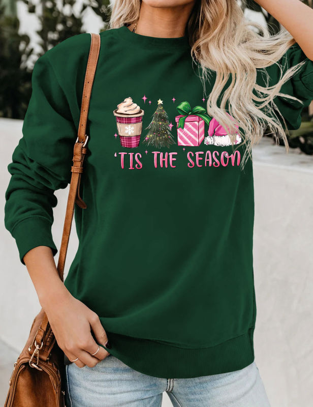 Dark Green TIS THE SEASON Christmas Graphic Sweatshirt