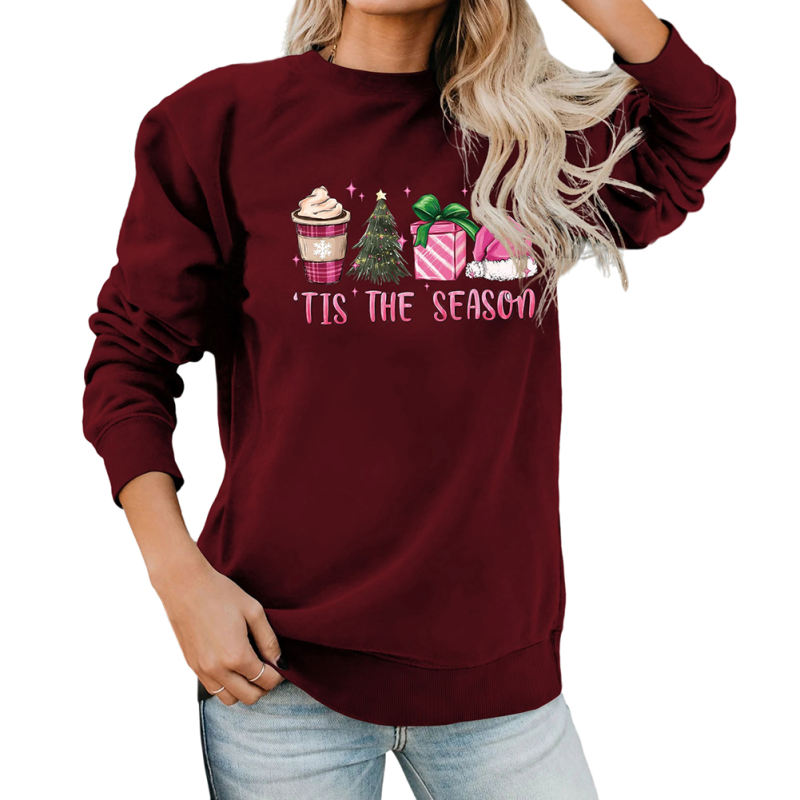 Wine Red TIS THE SEASON Christmas Graphic Sweatshirt