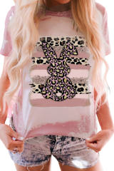 Pink Tie Dye Contrast Leopard Rabbit Graphic T Shirt