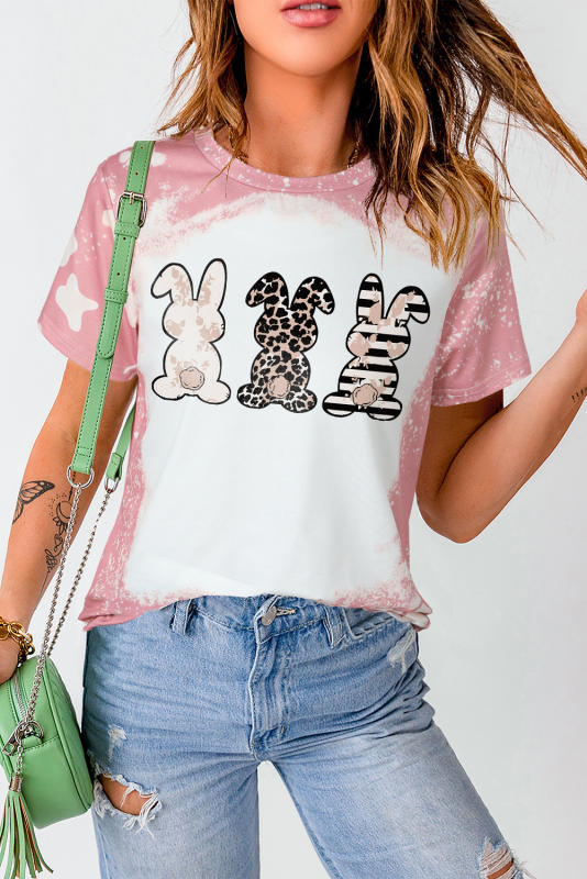 Pink Bleached Tie-dye Easter Rabbits Graphic T Shirt