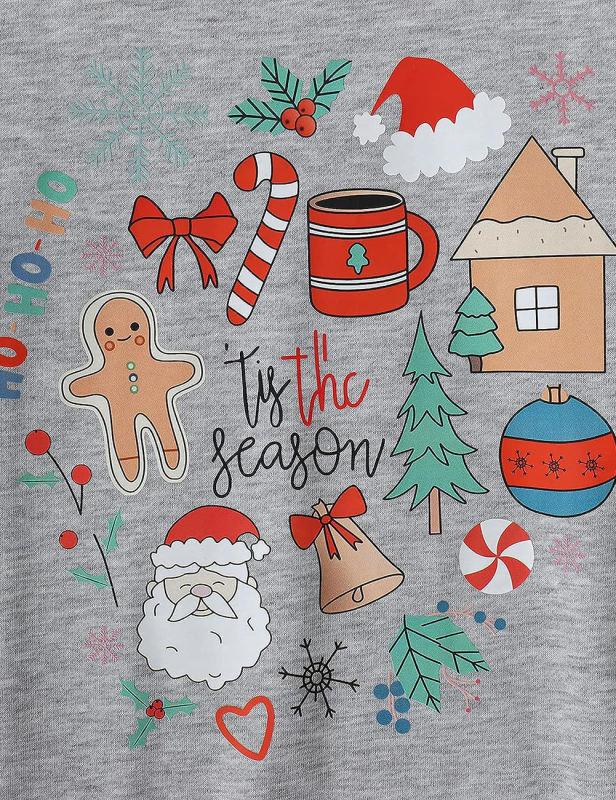 Gray Christmas Pattern Round Neck Sweatshirt