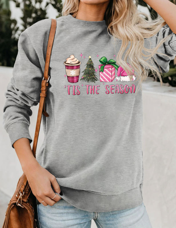 Gray TIS THE SEASON Christmas Graphic Sweatshirt