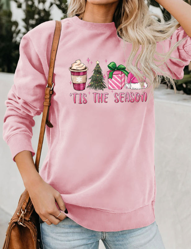 Pink TIS THE SEASON Christmas Graphic Sweatshirt