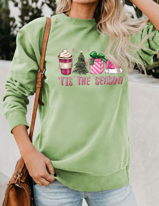 Pea Green TIS THE SEASON Christmas Graphic Sweatshirt