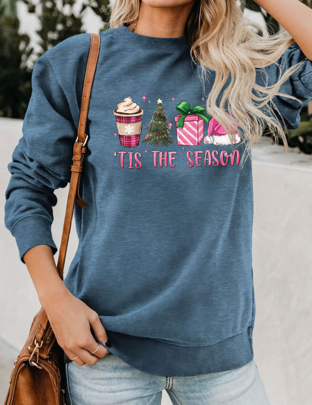 Blue TIS THE SEASON Christmas Graphic Sweatshirt
