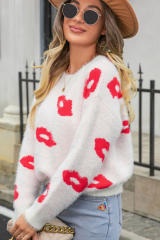 White Valentine Kisses Fuzzy Sweater