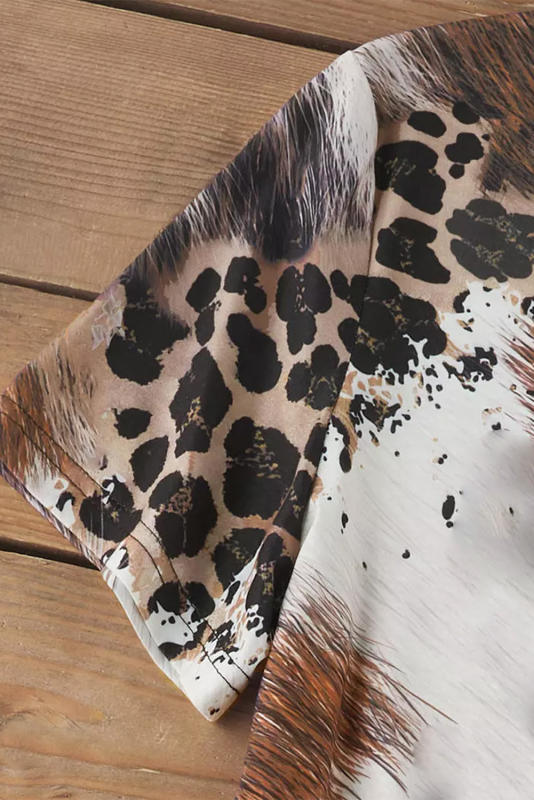 Chestnut Western Leopard Bleached Print Crew Neck T Shirt