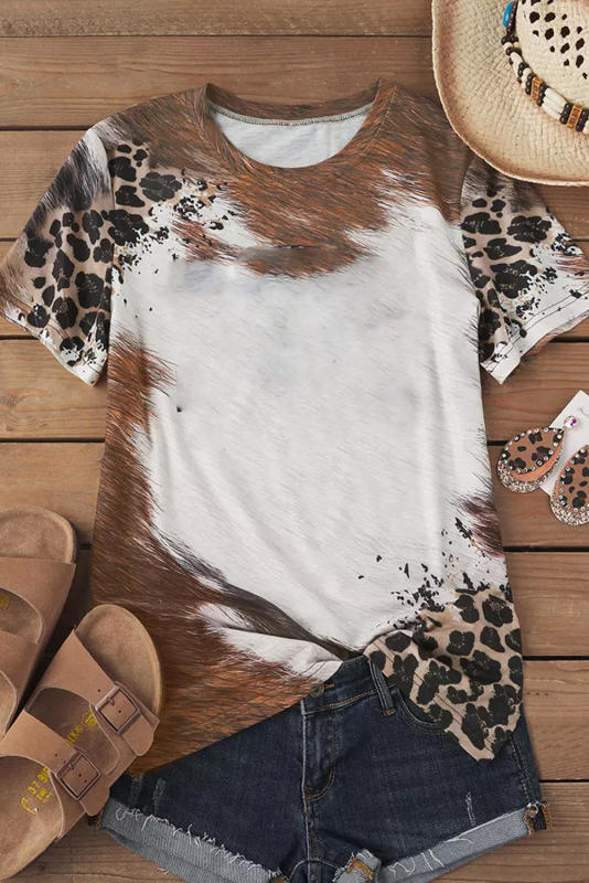 Chestnut Western Leopard Bleached Print Crew Neck T Shirt