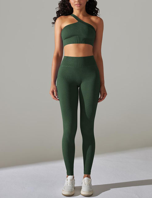 Green Rib Yoga Bra and High Wait Pant Set