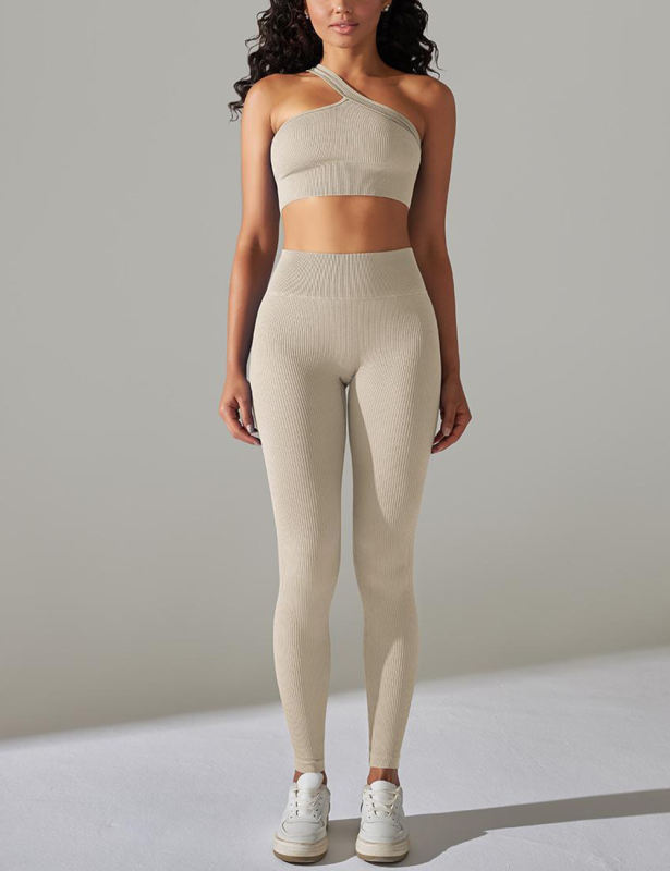 Khaki Rib Yoga Bra and High Wait Pant Set
