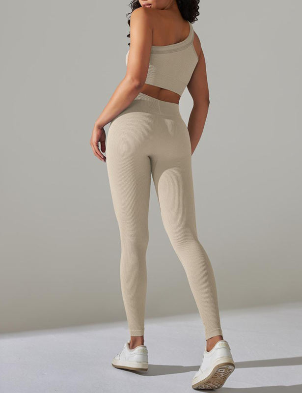 Khaki Rib Yoga Bra and High Wait Pant Set