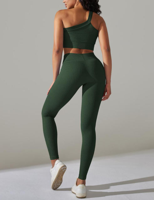 Green Rib Yoga Bra and High Wait Pant Set