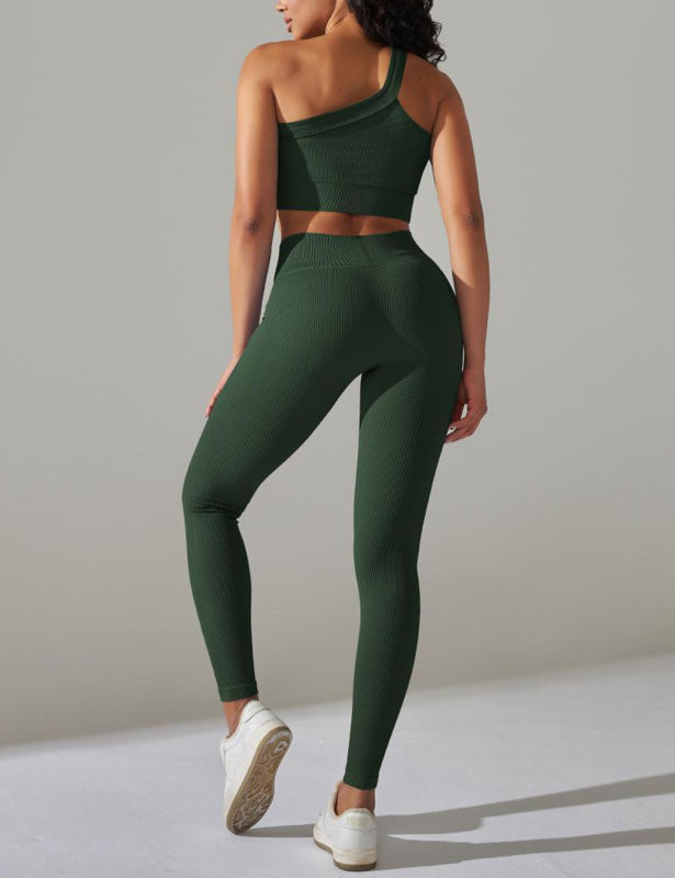 Green Rib Yoga Bra and High Wait Pant Set