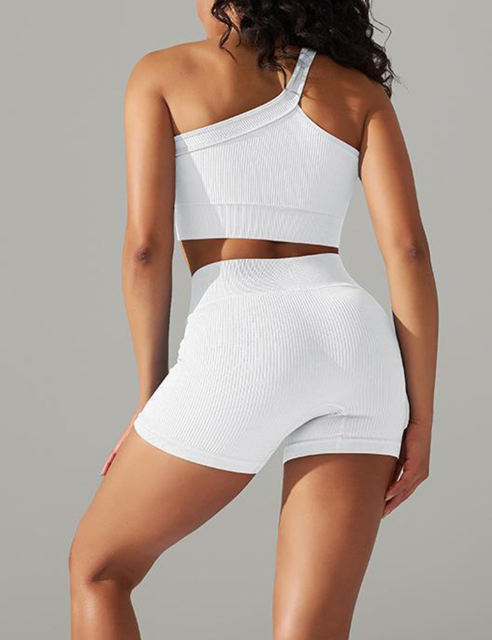 White Rib Yoga Bra and High waist Shorts Set