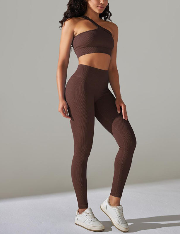 Coffee Rib Yoga Bra and High Wait Pant Set