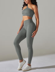 Gray Rib Yoga Bra and High Wait Pant Set