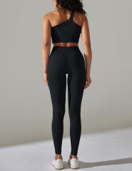 Black Rib Yoga Bra and High Wait Pant Set