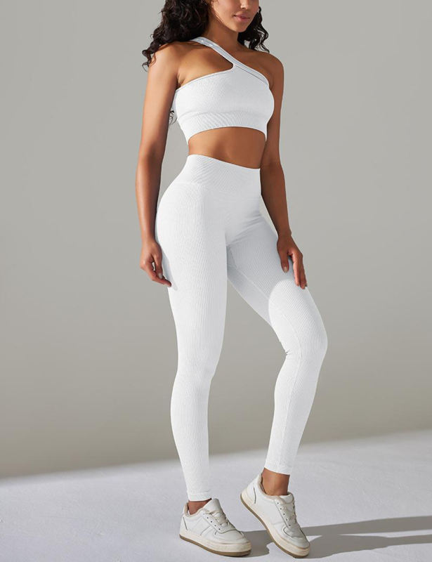 White Rib Yoga Bra and High Wait Pant Set