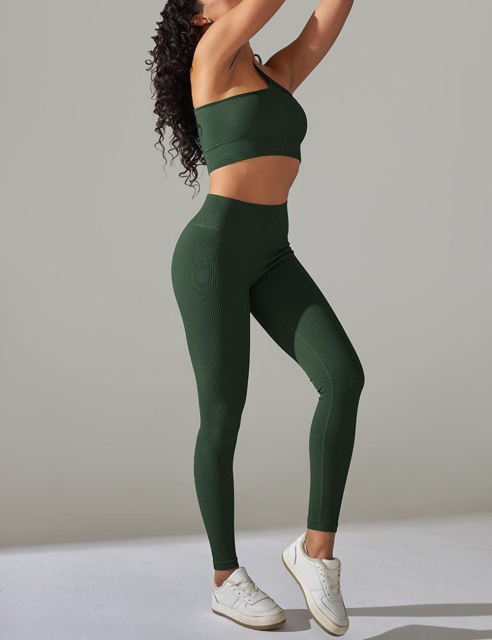 Green Rib Yoga Bra and High Wait Pant Set