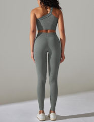 Gray Rib Yoga Bra and High Wait Pant Set