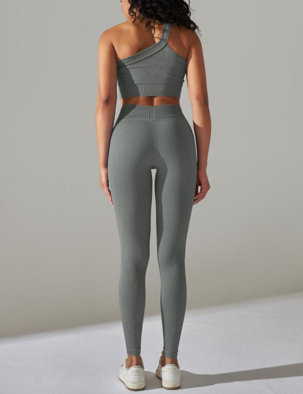 Gray Rib Yoga Bra and High Wait Pant Set