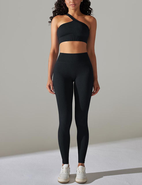 Black Rib Yoga Bra and High Wait Pant Set