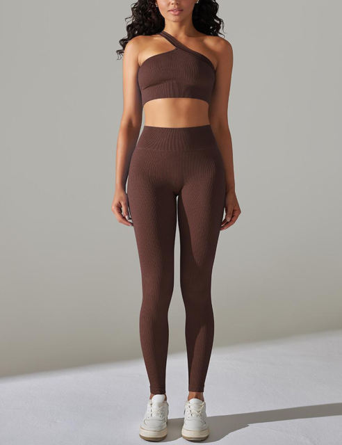 Coffee Rib Yoga Bra and High Wait Pant Set