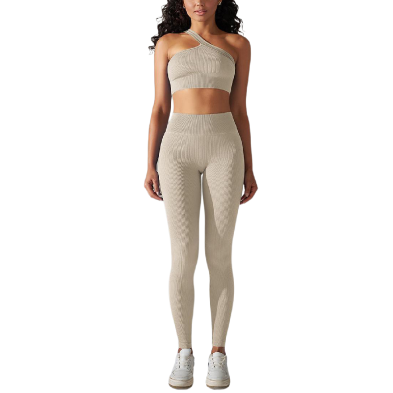 Khaki Rib Yoga Bra and High Wait Pant Set