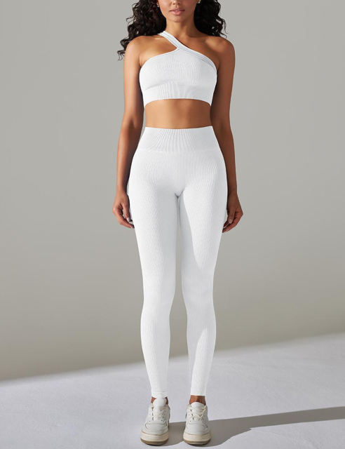 White Rib Yoga Bra and High Wait Pant Set