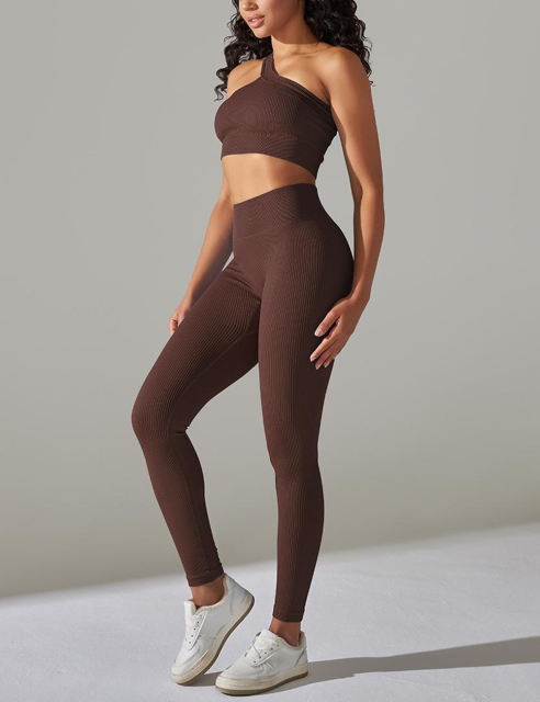 Coffee Rib Yoga Bra and High Wait Pant Set