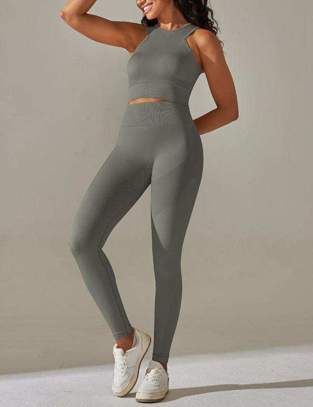 Dark Gray Tank Yoga Bra and High Waist Pant Set