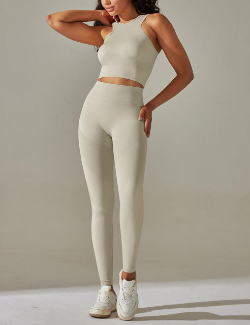 Light Gray Tank Yoga Bra and High Waist Pant Set